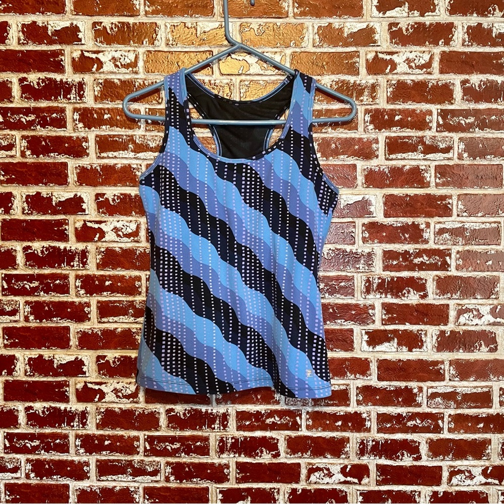 Fila Sport Racerback Tank Top Blue Black Geometric Wavy Print. M